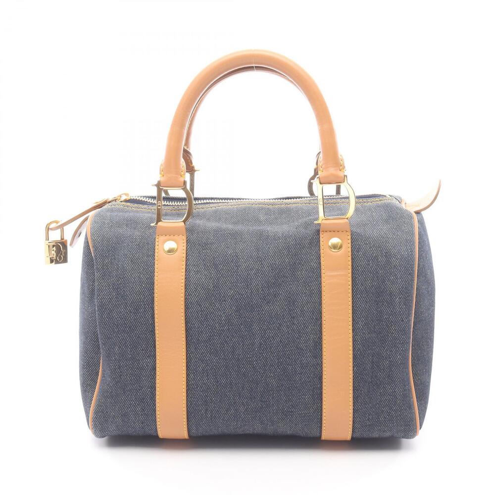 Dior tote bag denim leather Navy Blue brown tones